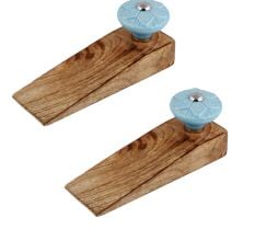 2 Pieces Blue Wheel Flower Ceramic Wooden Door Stopper